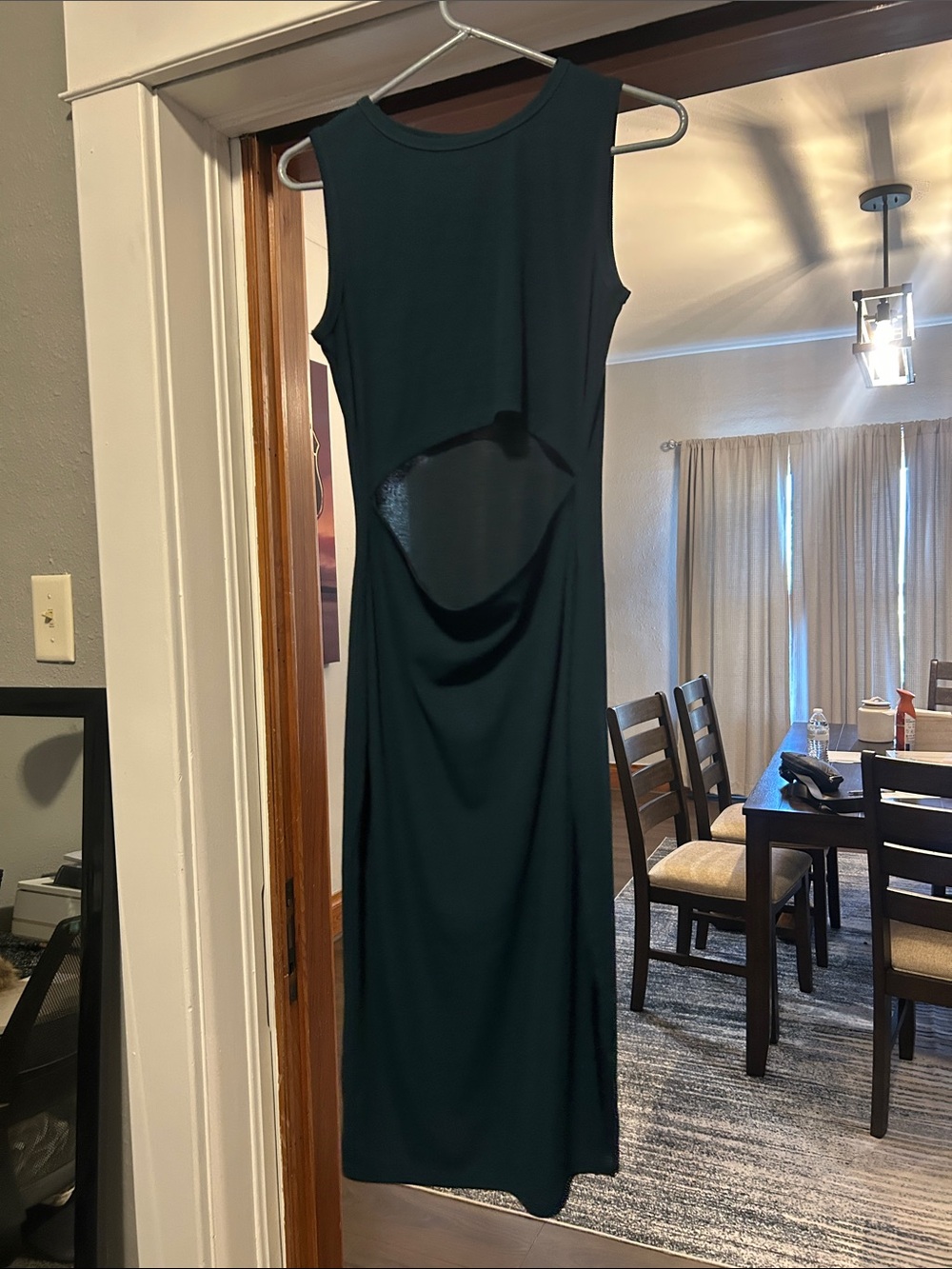 Sleeveless Maxi Dress with Midriff Cutout in Dark Green